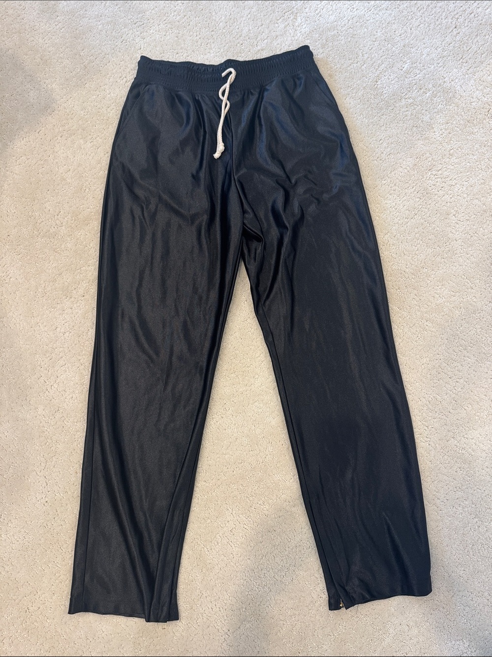 DONNI. Black Wide-Leg Satin Trousers medium